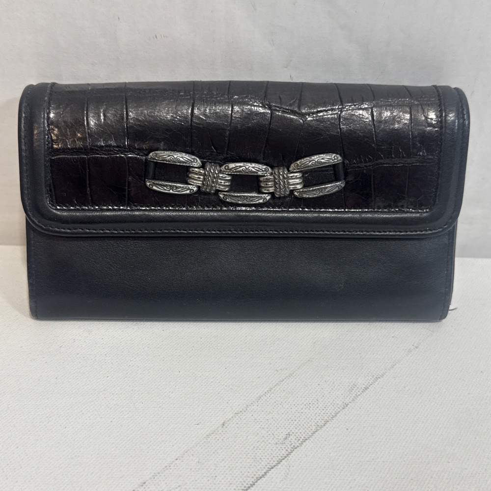 VTG Y2K Chunky Chain Brighton Black Equestrian Coastal Cowgirl Leather Wallet